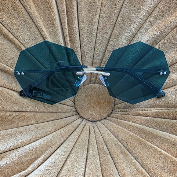 Francesca's Collections Sunglasses Octagon Retro Sunnies Blue Green - Picture 2 of 5